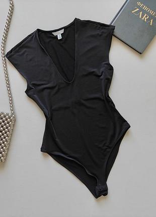Черное боди h&amp;m с v вырезом с - м
