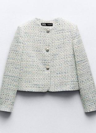Укороченный твидовый жакет от бренда zara