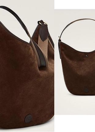 Культова коричнева замшева шкіряна велика сумка на плече хобо від massimo dutti