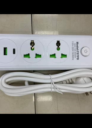 Сетевой фильтр питания удлинитель 2 розетки +2usb +type-c port 2 м