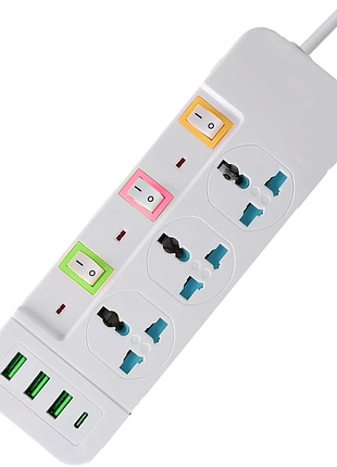 Сетевой фильтр питания удлинитель 3 розетки +3usb +type-c port с