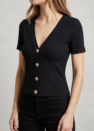 Чорний трикотажний топ у рубчик zara trafaluc