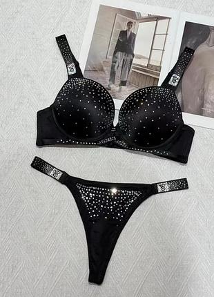 Розкішний чорний купальник victoria's secret з камінням та стразами