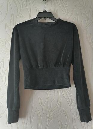 Костюм велюр рубчик 40-44р, кофта укорочена, темно серый 3