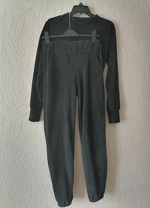 Костюм велюр рубчик 40-44р, кофта укорочена, темно серый 4