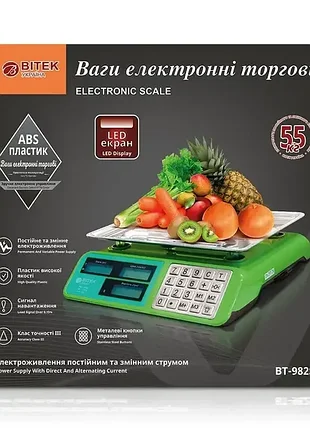 Весы электронные торговые 55кг 4в металлические кнопки bitek bt-982s