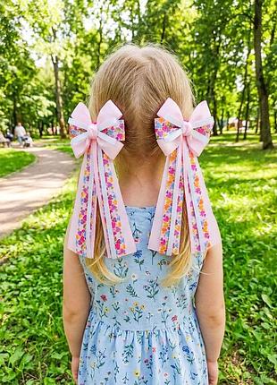 Бантики для девочки розовые на резинках. ручная работа (пара)