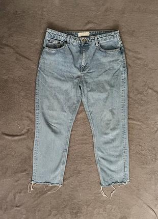 Прямі блакитні джинси topshop straight з необробенним низом