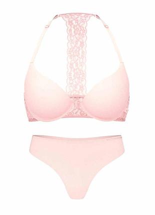 Гладкий комплект білизни victoria's secret ліф push-up з мереживом і трусики тонг