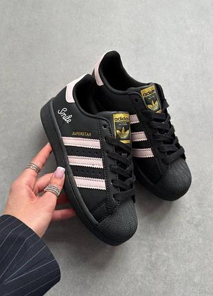Женские кроссовки adidas superstar black/pink “smile”