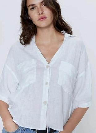 Сорочка біла льняна zara,нова сорочка zara m