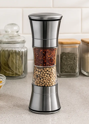 Мельница для специй 2в1, механическая, duo grinder двусторонняя мельница для перца и