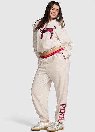Женские спортивные штаны джоггеры victoria's secret pink на флисе