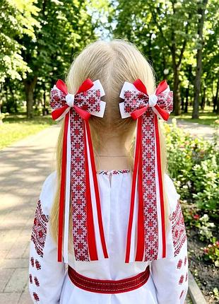 Бантики для девочек с украинским орнаментом, ручная работа (пара)