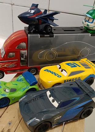 Набор машинок, фура-чемодан для hot wheels, super wings, суперкрылья, тачки