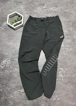 Штани puma оригінал чорні спортивні штани пума нейлонові джогери з великим логотипом