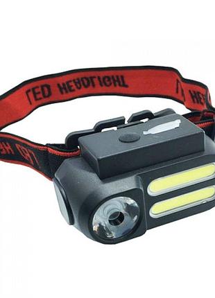 Фонарь налобный аккумуляторный nf-611-1lm+2cob 1x18650 зу microusb