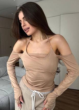 ✨ стильный базовый топ с открытыми плечами, бежевый