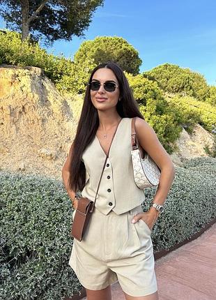 Льняний бежевий  костюм від zara