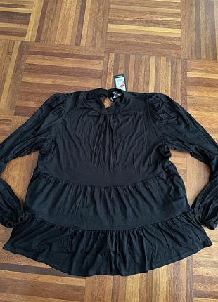 Нова трикотажна чорнa  еластична ярусна жіноча  блузка топ лонгслив   new look вільного фасону «смок» (smock top) 14/42 uk 🇬🇧