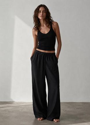 Чорні легкі штани палацо широкі zara