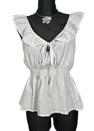 Вінтажний батистовий топ babydoll vintage 2000s y2k з рюшами та завʼязками