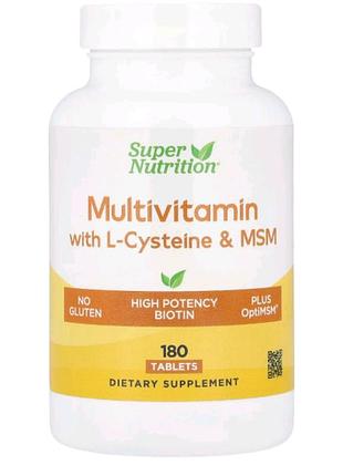 Super nutrition, мультивитамины с l-цистеином, мсм, витамином а и биотином, 180 таблеток