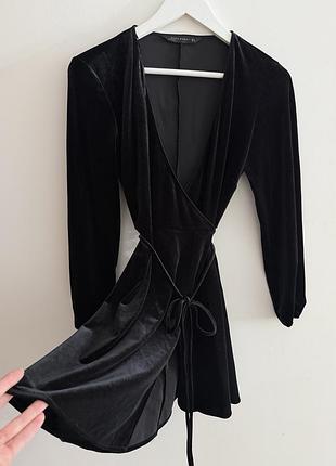 Сукня велюрова коротка з пояском 🖤 little black dress
