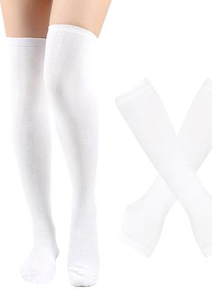 Гольфи та мітенки комплект білі однотонні 35-41р. one size 1002-6402 бавовняний набір панчохи вище колін та нарукавники митенки трикотажні