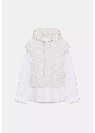 Худі zara з імітацією сорочки серое худи с имитацией рубашки серое белое