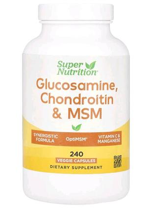 Super nutrition
глюкозамин, хондроитин и мсм с калием и витамином с, 240 растительных капсул