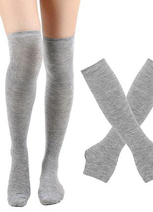 Гольфы выше колен и митенки трикотажный комплект однотонный светло-серые one size 1029-6429 высокие носки хлопковые чулки
