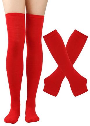 Гольфы заколенки и митенки хлопковый набор чевони однотонные one size 35-41р. 1012-6437 трикотажные нарукавники и чулки носки выше колен