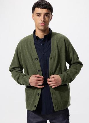 Uniqlo кардиган чоловічий овеча вовна шерсть зелений хакі оливковий кофта светр на гудзиках розмір м s