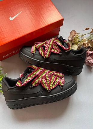 Чорні кросівки унісекс nike air force 1 low custom lanvin laces black х ейр форс 40