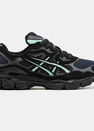 Мужские черные кроссовки asics gel nyc black blue mint х ассикс 43