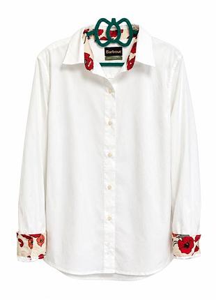 Жіноча біла сорочка barbour country cottage prints з принтом червоних маків