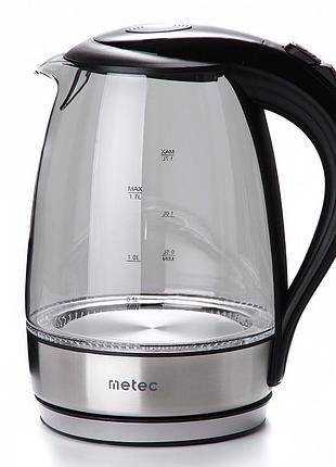 Електрочайник ek-04gb 1.7л, 1850-2200вт, корпус скло, чорний metec