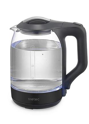 Електрочайник ek-01gb 1.8л, 1500вт, корпус скло, чорний metec