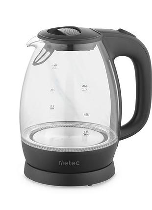 Електрочайник ek-03gb 1.7л, 1850-2200вт, корпус скло, чорний metec
