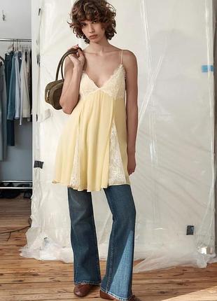Коротка жовта мереживна сукня zara