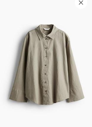 Оверсайз сорочка льон/бавовна жіноча h&m сіро-бежева однотонна розмір l