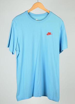 Nike оригинал мужская футболка голубая голубая голубая с вышивкой лого мягкая приятная к телу размер l
