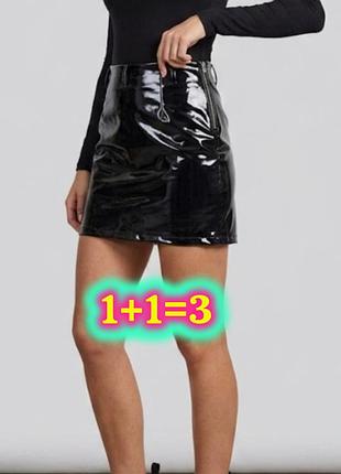 🔥🔥 глянцева бомба від h&m! 🔥🔥лакова міні-спідниця h&m, розмір m (чорна)
