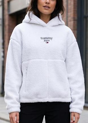 Худи l свитшот тогда tommy jeans оверсайз плюшевый флис белый
