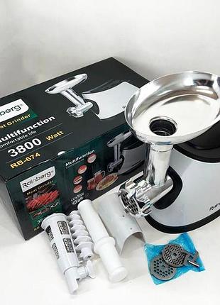 Мощная мясорубка многофункциональная 2 скорости rainberg rb-674 3000w