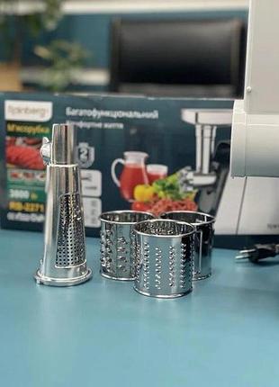Электрическая мясорубка rainberg rb-2271 мясорубка 3 решетки 4 насадки серый