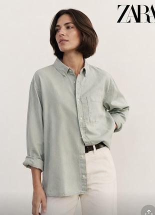 Zara лляна сорочка оверсайз, лляна рубашка, лляна блузка