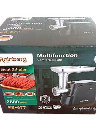 Электрическая мясорубка rainberg rb-677 2600w с насадкой для колбас