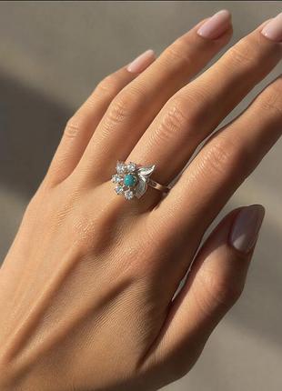 Винтажное серебряное  кольцо с хризопразом и фианитами серебро 925 проба